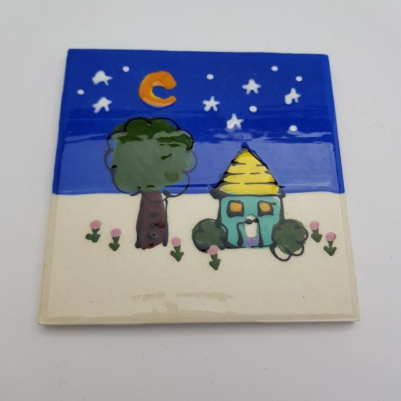 Robin Sterling Art Tile Signed Ceramic  Studio Pottery Night Moon 4.25" Square - Picture 8 of 12